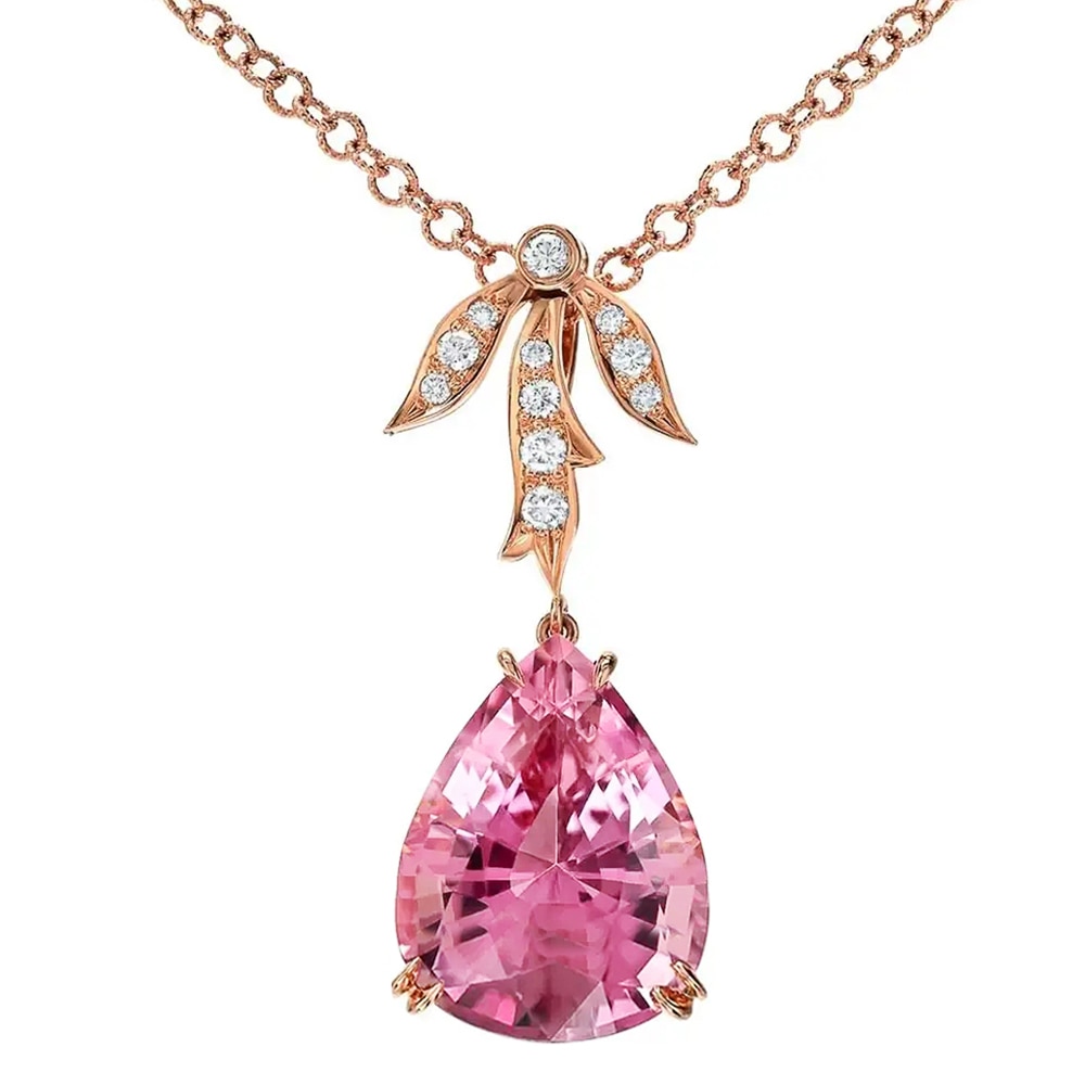 Huitan Neue modisch groß Rosa Wasser Tropfen bilden Pendent Halskette Elegante Frauen Hochzeit Schmuck Ziemlich Jahrestag Dame Halskette