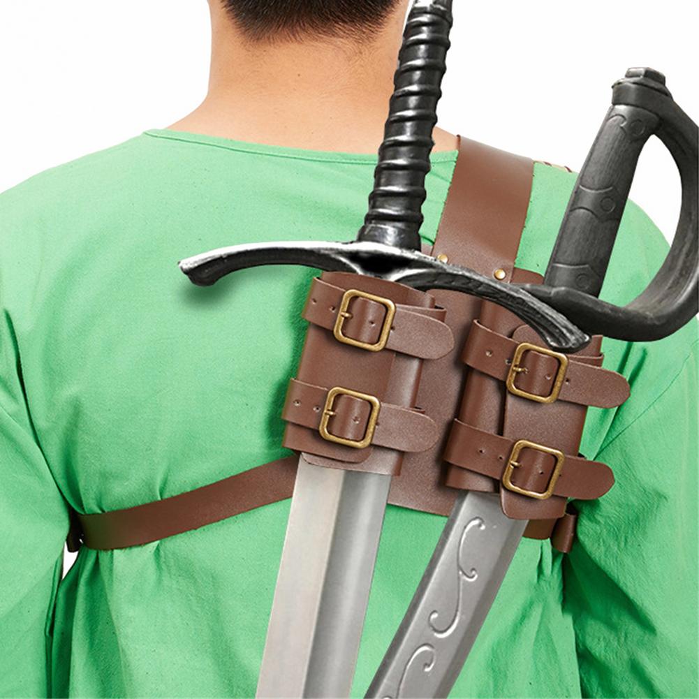 Medieval Sword Scabbard Shoulder Back Sheath Holder Frog For Men Larp Ninja Warrior Costume Leather Buckle Strap Rapier Holster