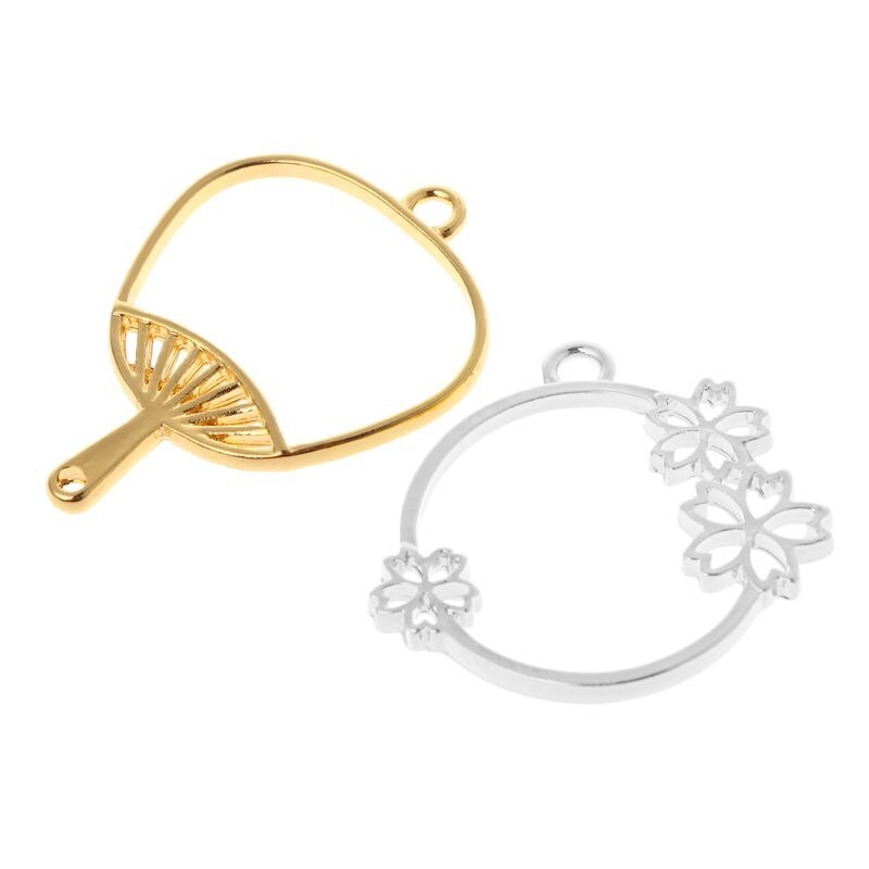 2022 13 Pcs/Set Flower Metal Frame DIY Epoxy Resin Crafts UV Resin Jewelry Making Pendant Holder Hollow Fan Floral Shape Dry