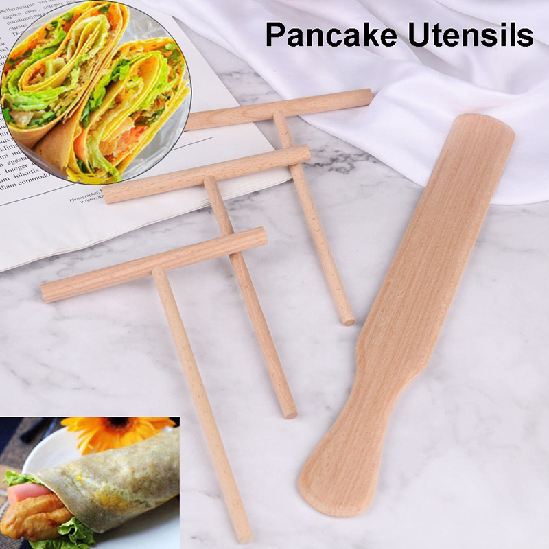 Utensílios de cozinha para panquecas, 4 unidades, espalhador de crepe de madeira e espátula, ferramentas de espalhamento de massa