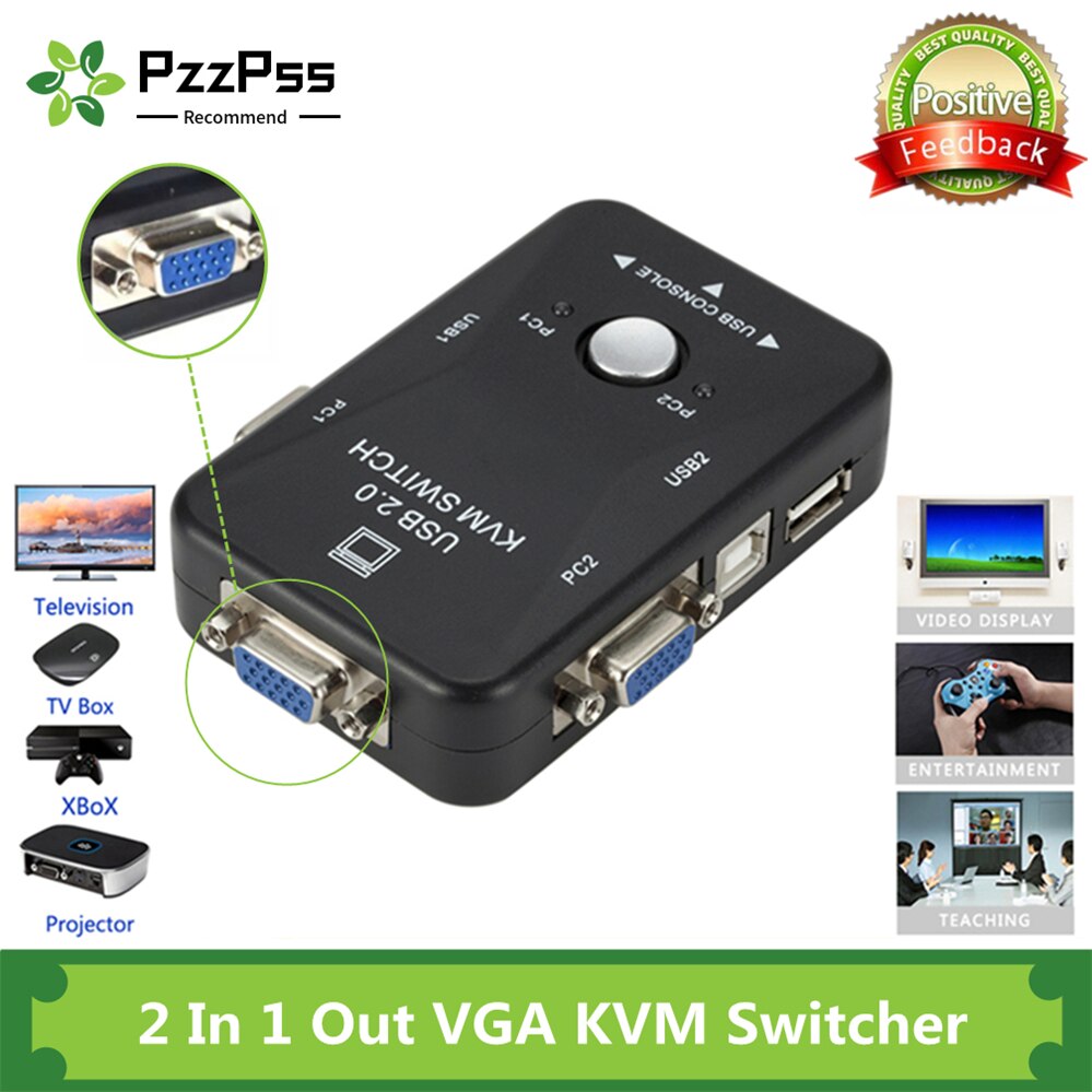 Pzzpss Usb Kvm Switch 2 Port Vga Svga Switch Box Usb 2.0 Kvm Muis Switcher Toetsenbord 1920*1440 Vga splitter Box Sharing Switch