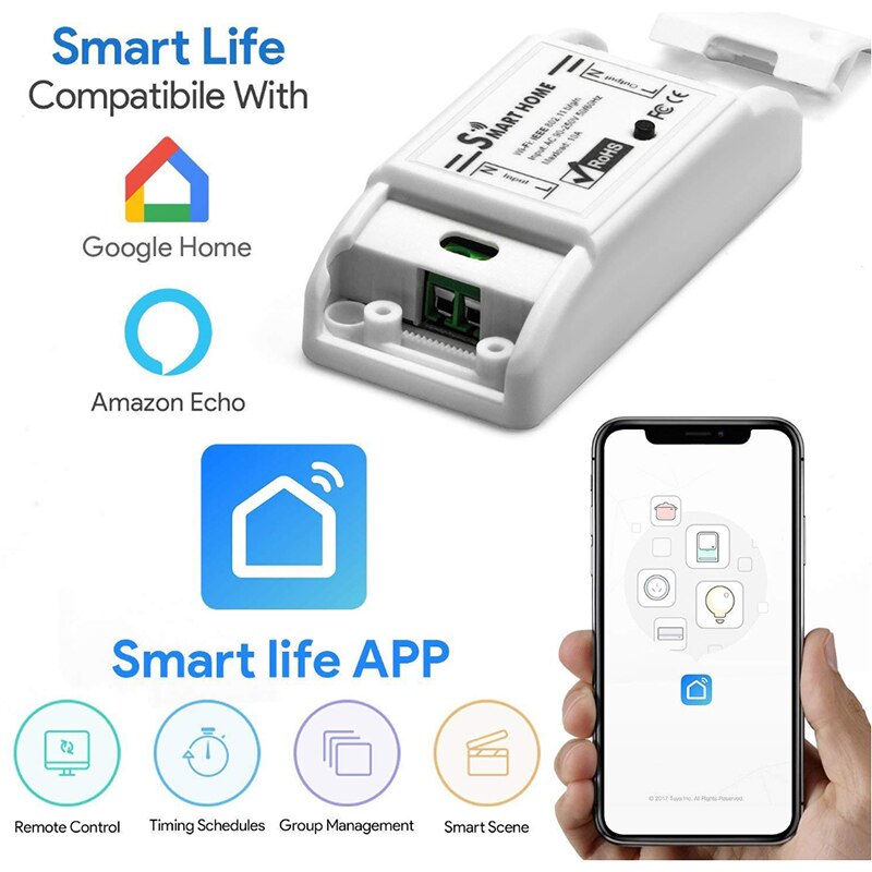 WIFI Smart Switch On-Off Device Smart Life APP Remote Control Support Alexa Google Home voice control AC90V-250V 10A Interrupter