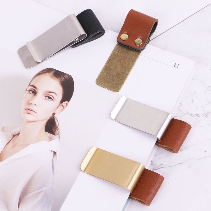 Handmade Leather Stainless Steel Pen Holder Clip Journal Notebook Paper Folder
