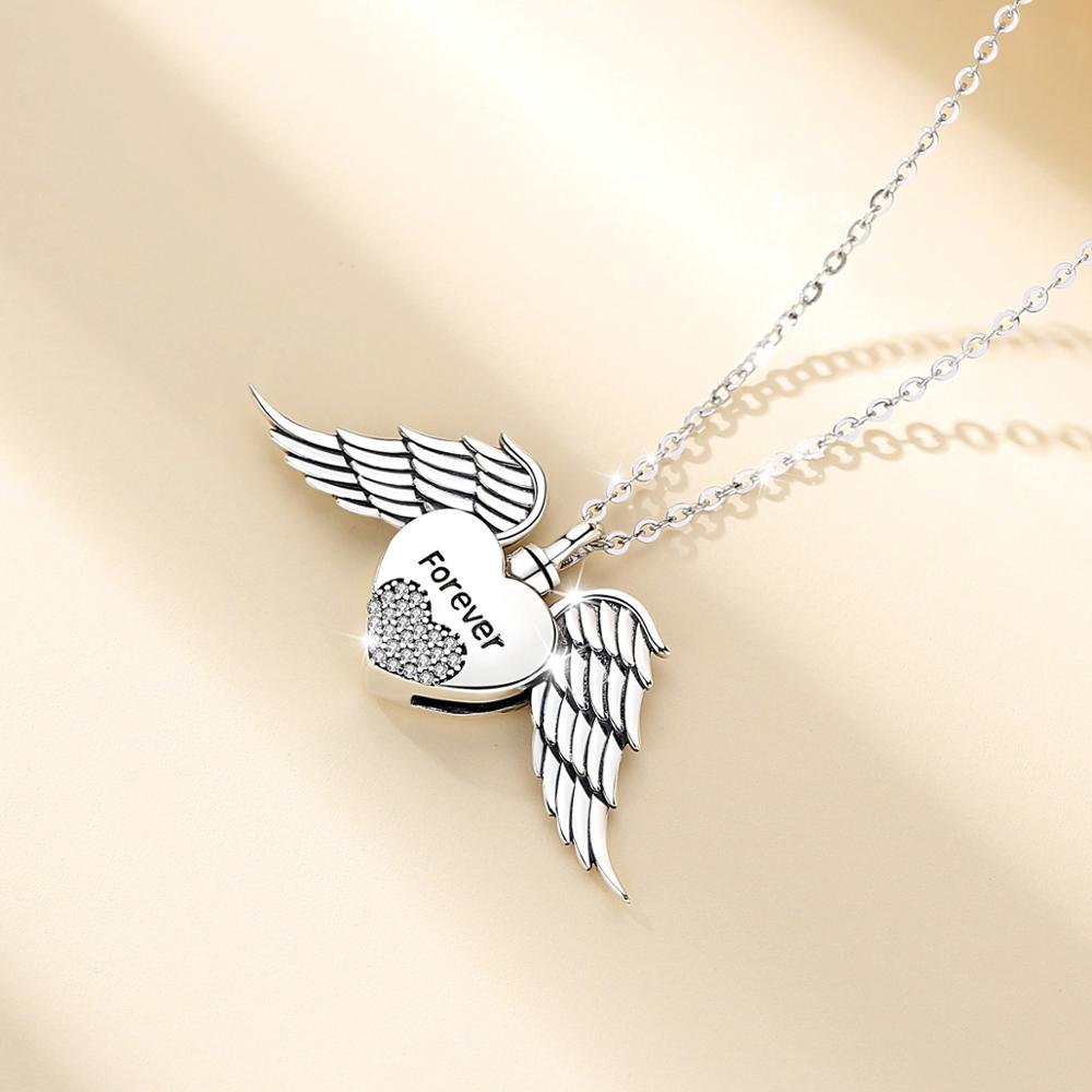 Eudora 925 Sterling Silve Heart wing Pendant Keepsake Heart CZ Locket Necklace Memorial Urn Jewelry for Cremation Ashes Of Loved