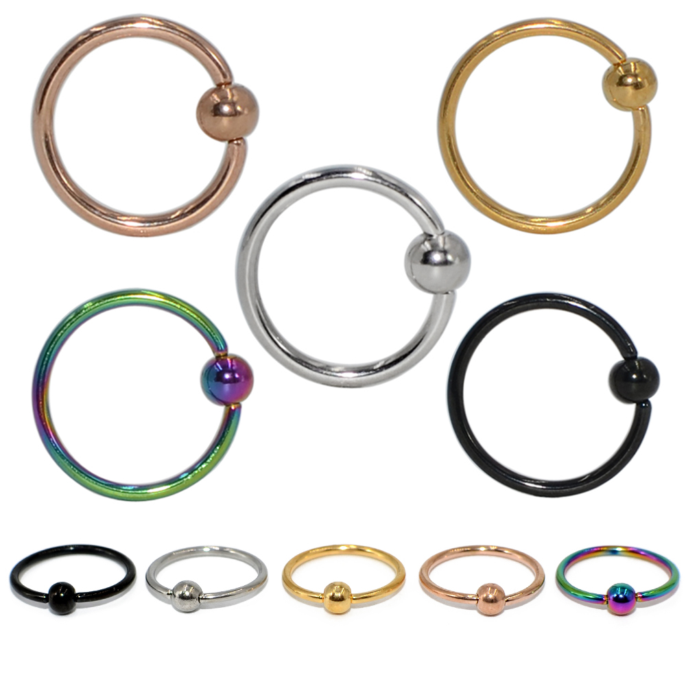 5 unids/lote de anillo cautivo de acero quirúrgico de colores mezclados, aro para la oreja, anillo para la nariz, aro para la oreja, cartílago del trago, Piercing, joyería para el cuerpo, pendiente