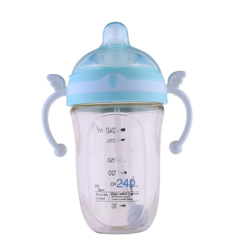 Good Healthy Dual Use Baby Bottle Straw Style Drinking Cup Anti-choking Fall Resistant Feeding Nursing Bottle: blue 240ml