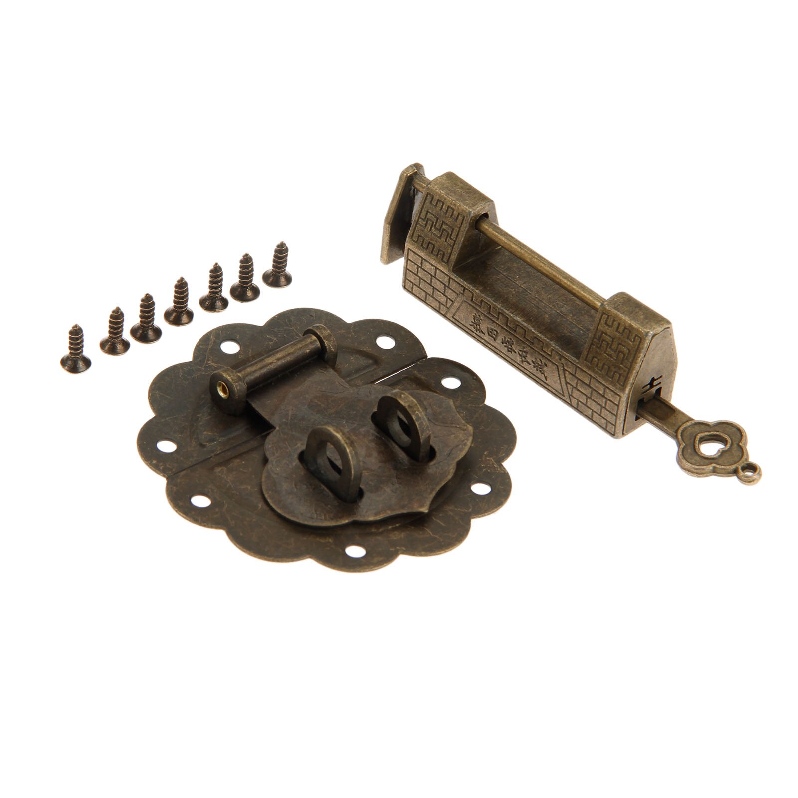 Møbler kinesisk gammel kasse lås hasp spænde lås og antik bronze lås / hængelås til kabinet smykker trækasse hardware