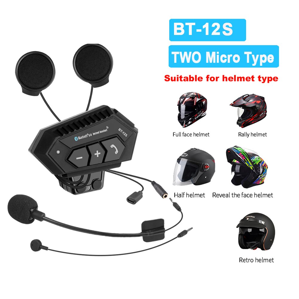 2000mah Battery BT-12B Motorcycle Helmet Intercom Bluetooth 5.0+CSR Headset Handsfree For Full/Half Face Helmet PK BT-12/12S: BT-12S Earphone