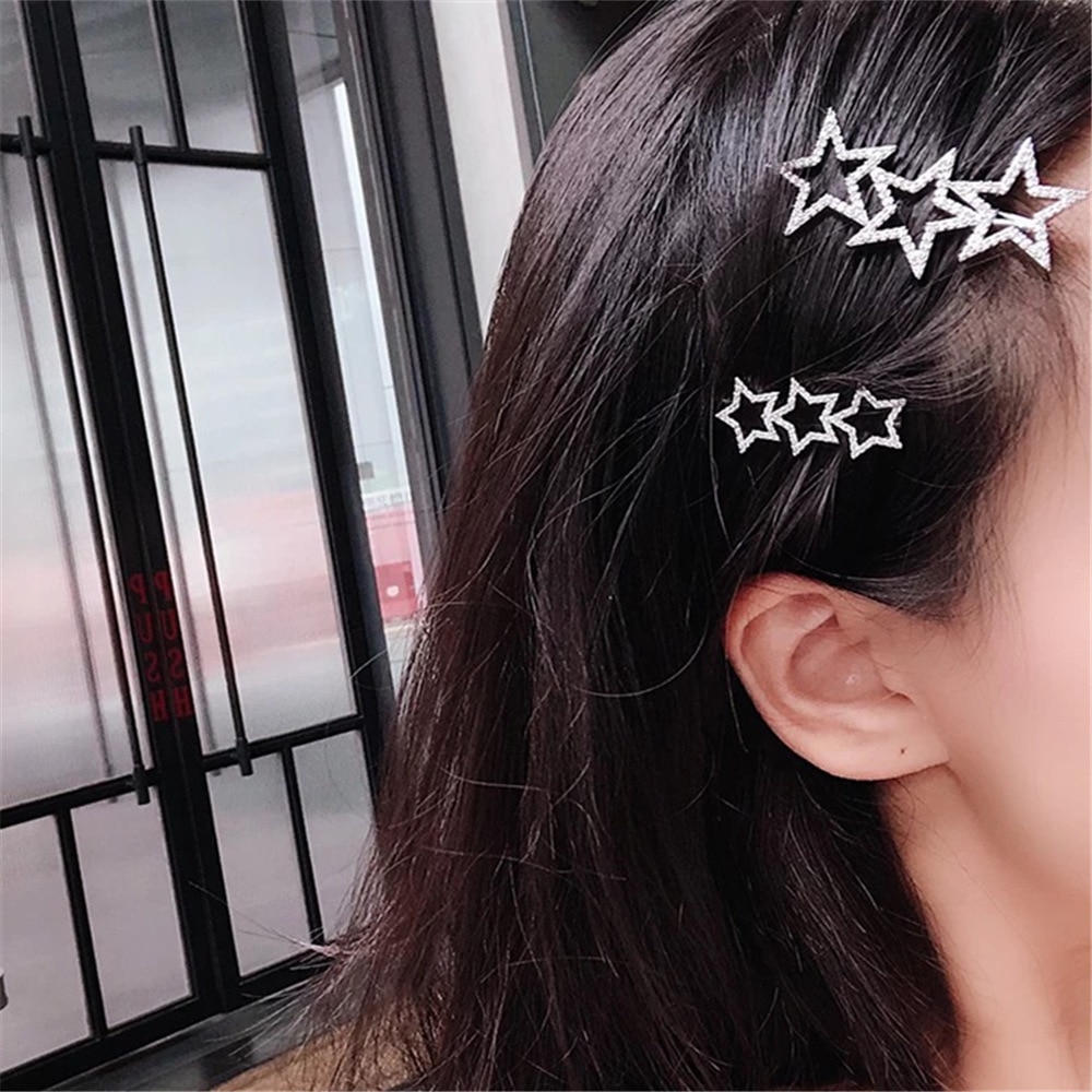 Korea Hollow Star Haar Clips voor Vrouwen Kristallen Steentjes Pentagram Haarspeld Vrouwen Bruids Haaraccessoires Hairgrip