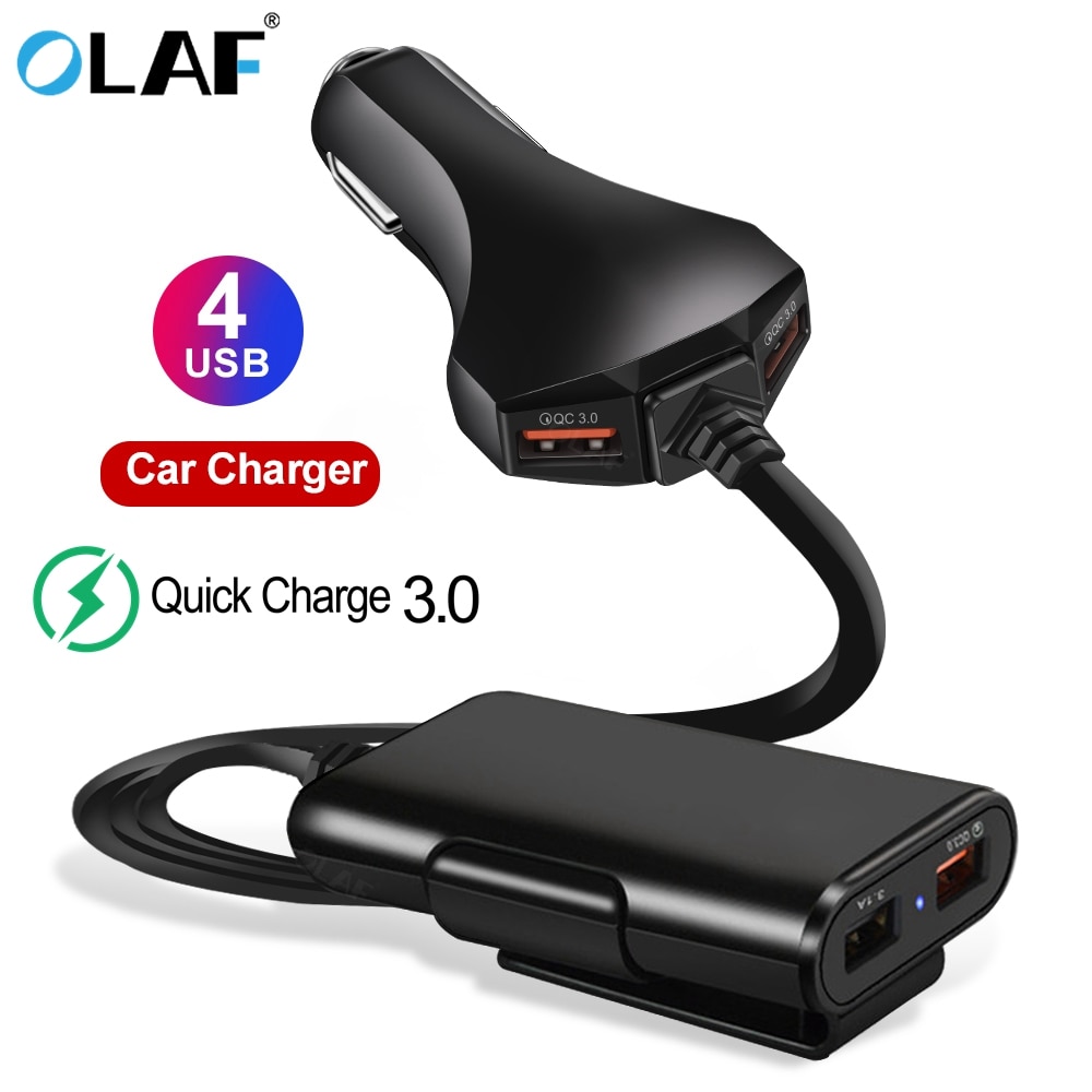 60W 4 Port QC 3.0 Car Charger Quick Charge 3.0 Phone Car Fast Front Back Charger Adapter Car Portable Charger Plug for iPhone