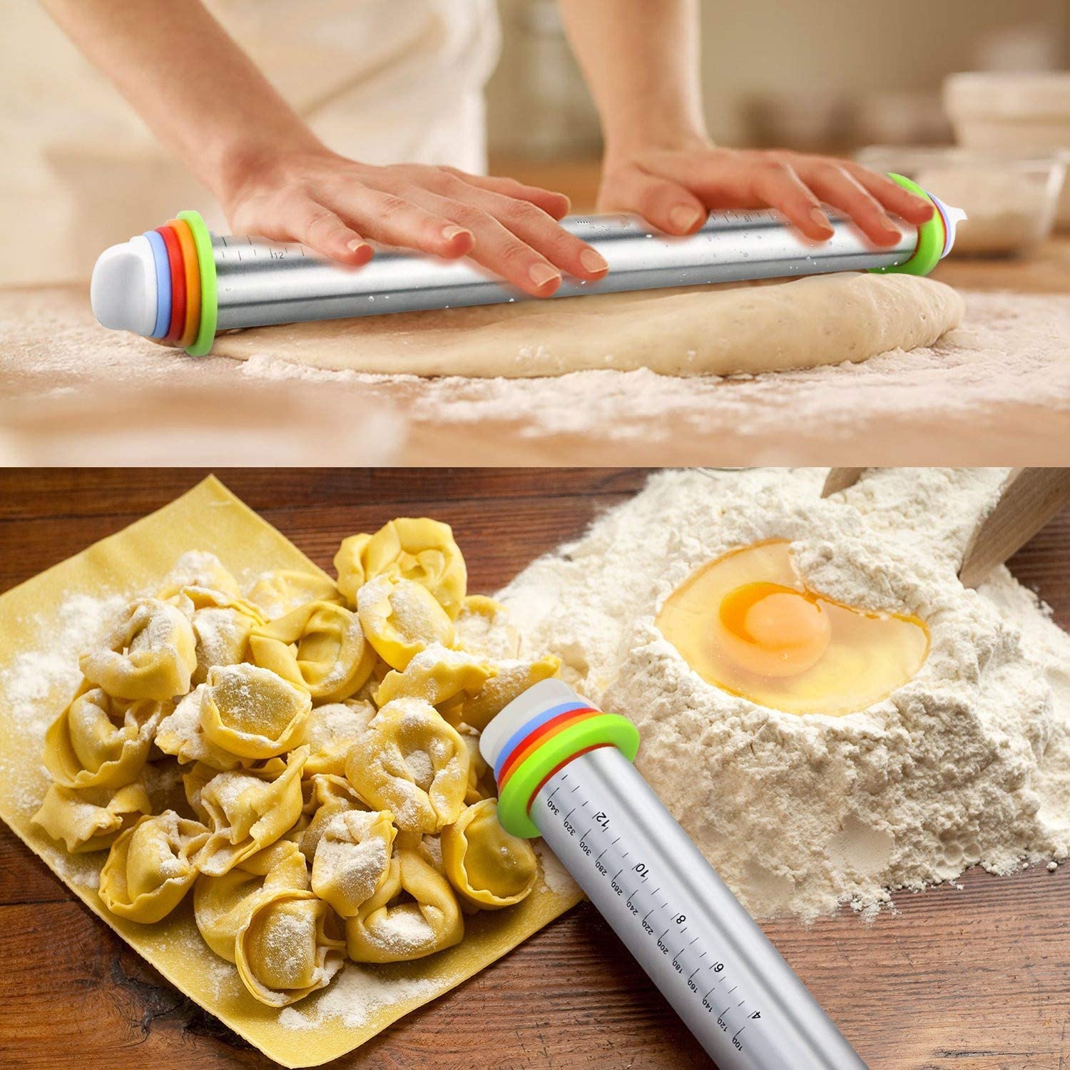 17Inch Non-stick Rvs Deegroller Deeg Mat Deeg Roller Verstelbare Meel Roller Gebak Pizza Pie Cookie bakken Tool