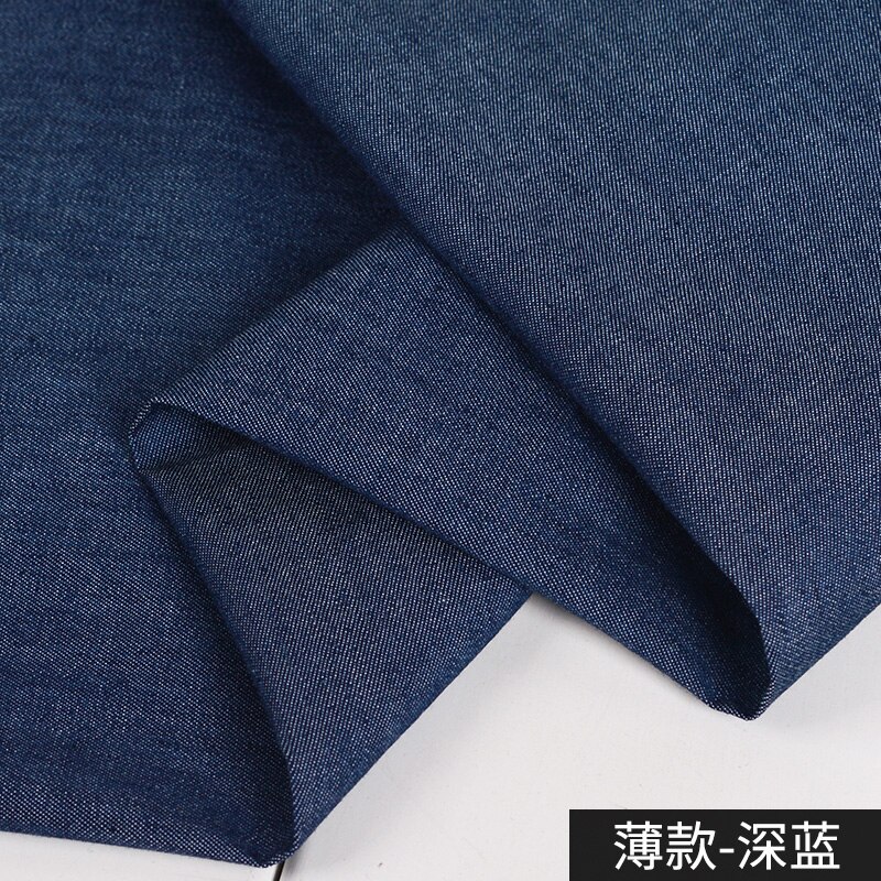 Washed Denim Fabric By The Meter for Sewing Jeans Shirts Clothes Thin Plain Blue Black Cloth Coats Thickened Winter Cotton Soft: Thin dark blue