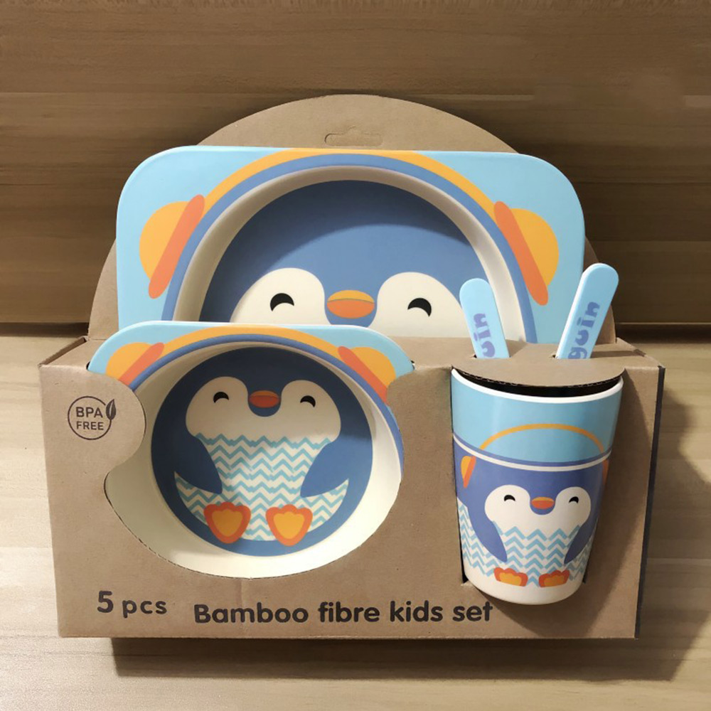 5 pièces/ensemble plats bébé alimentation enfants vaisselle bébé nourriture plats enfants cuisine infantile alimentation bol assiette cuillère bambou vaisselle: PJ4036B9