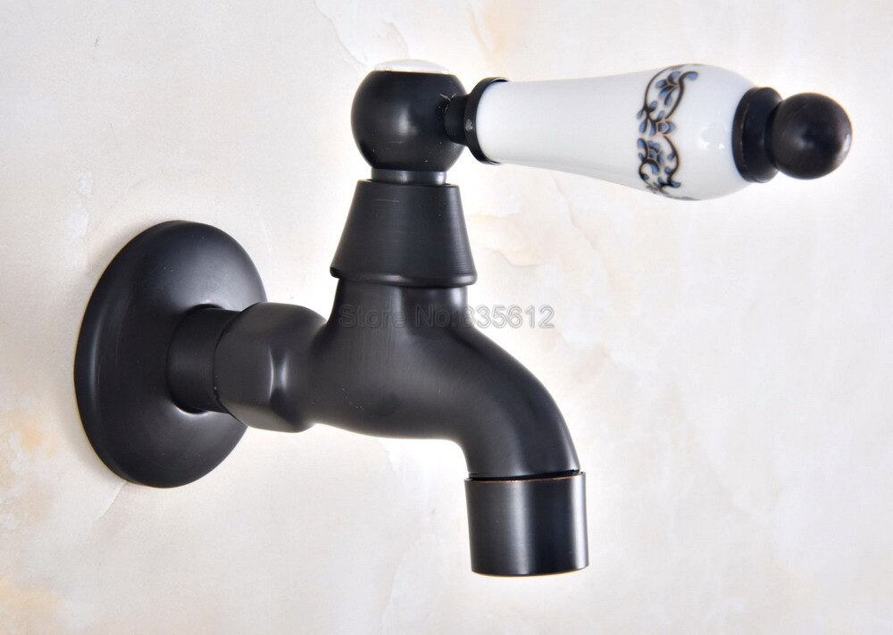 Black Oil Rubbed Bronze Wall Mount Ceramic Lever Sink Faucet Mop Pool Water Tap tav343