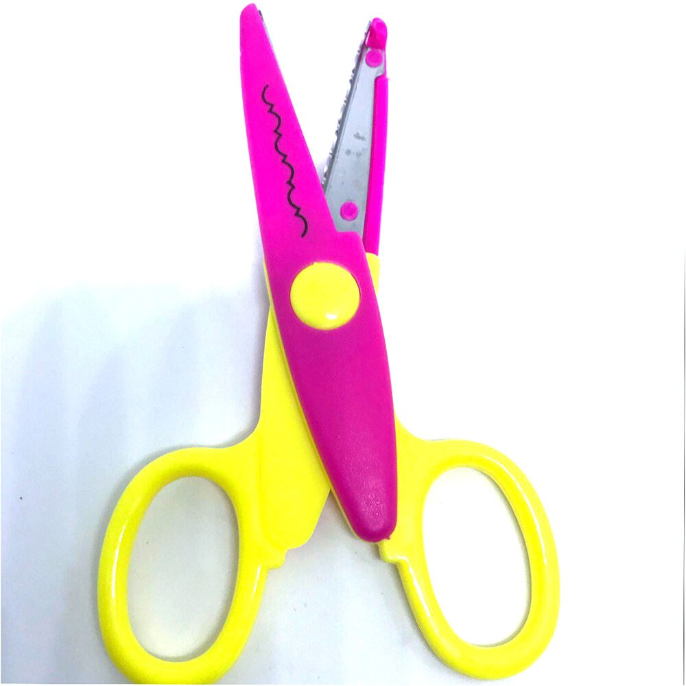 Tijeras de encaje de Metal y plástico para Scrapbooking, tijeras de colores para fotos, decoración de diario de encaje de papel con 5 Patrones, 1 Uds.