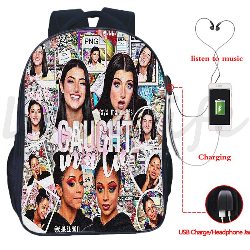 Plecak Charli Damelio plecak USB Design chłopcy dziewczęta torby szkolne mężczyźni kobiety dwuwarstwowy plecak na laptopa plecak podróżny USB: 8