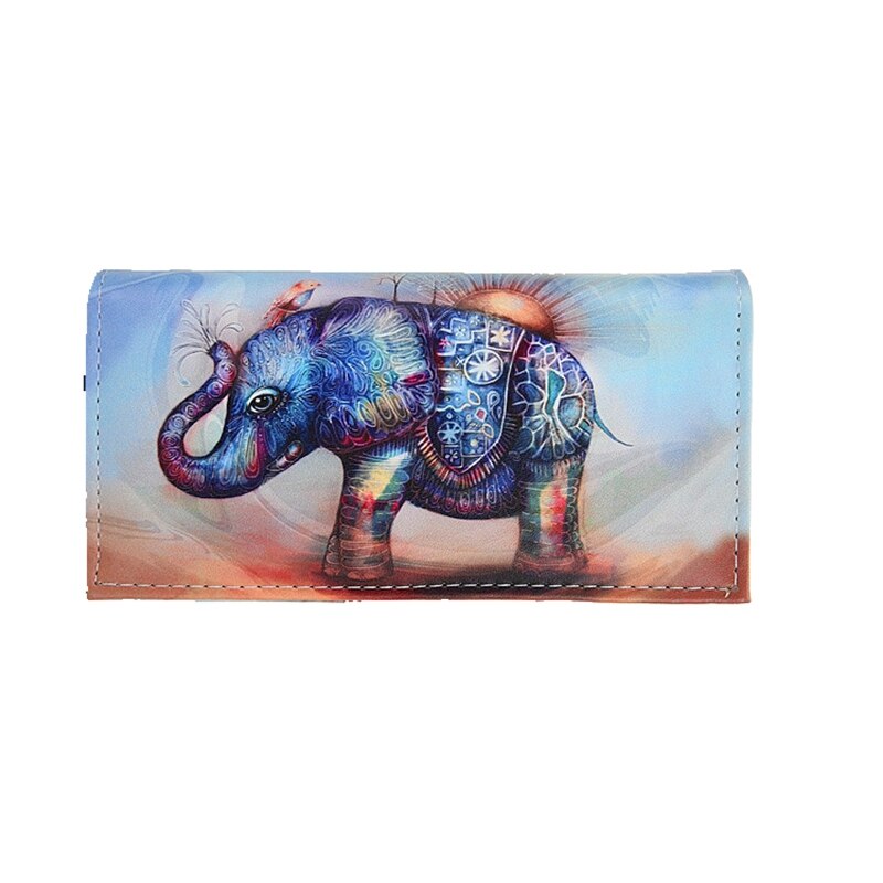 Vintage Vrouwen Dames Kleurrijke Olifant Doodle Patroon Rechthoek Portemonnee Purse Handtas: Blauw