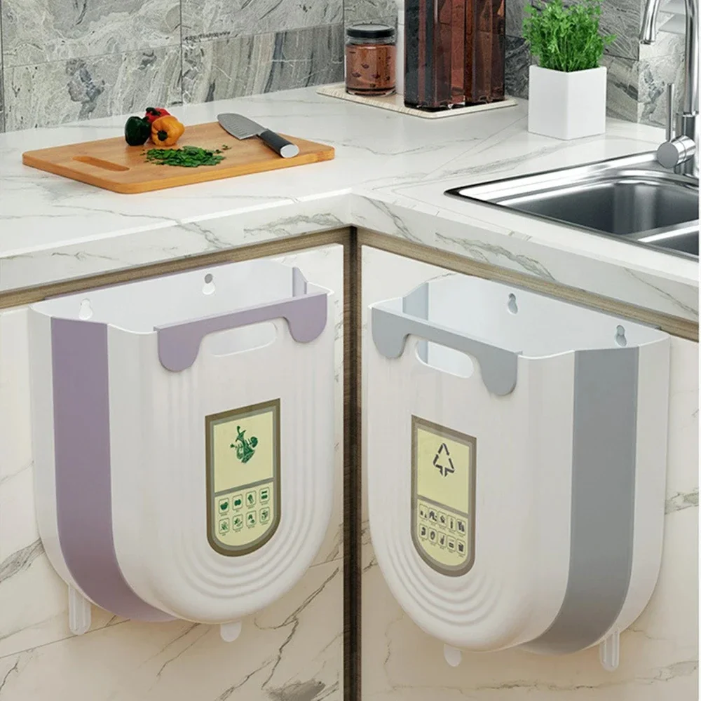 Wall Hanging Trash Can Household Dustbin Large Capacity No Smell Kitchen Bins Hanging Multifunctional Foldable Garbage Basket