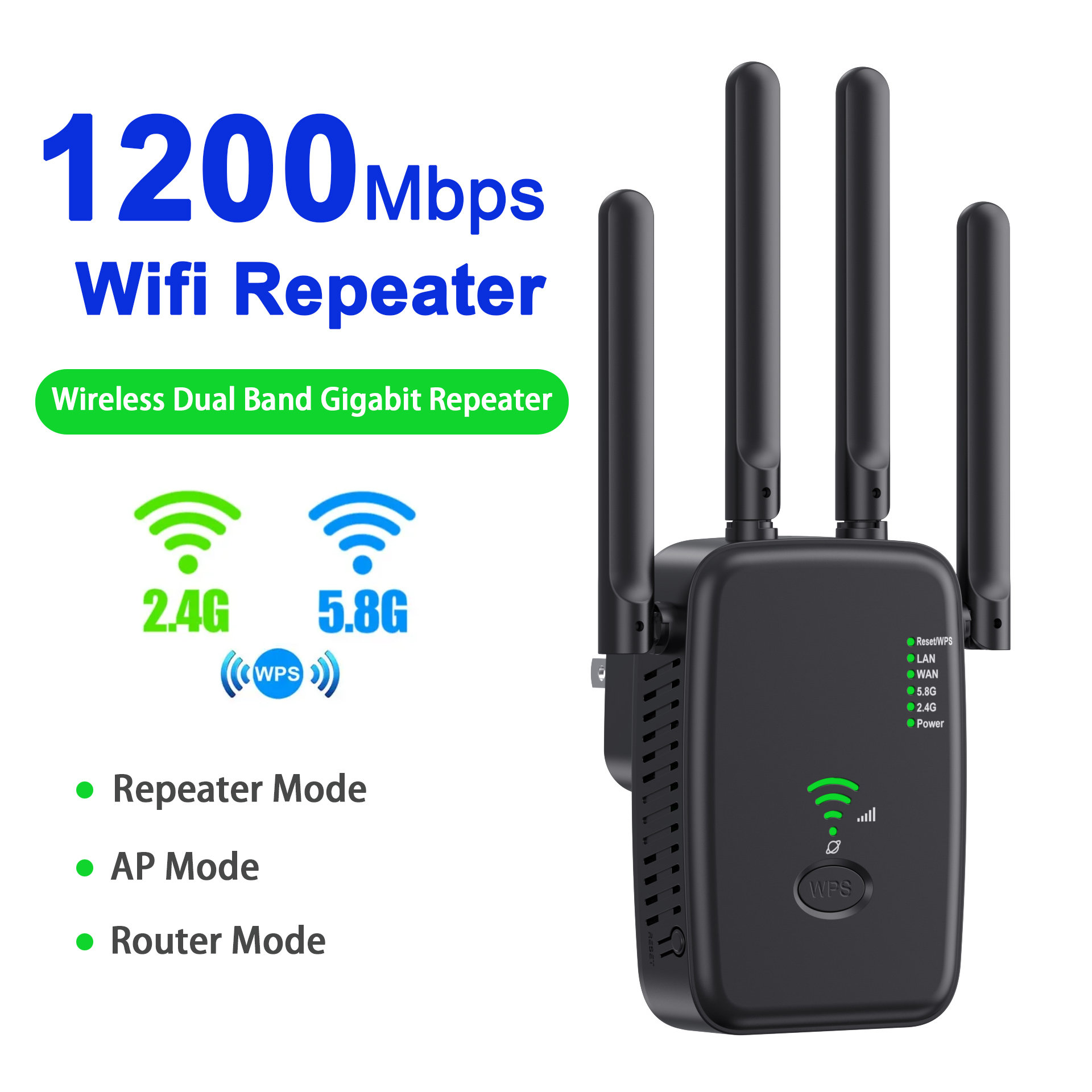 Bezprzewodowy wzmacniacz WiFi 1200Mbps/300Mbps, dwuzakresowy wzmacniacz sygnału WiFi 2.4G/5G, antena rozszerzająca WiFi, wzmacniacz sieciowy, router WPS