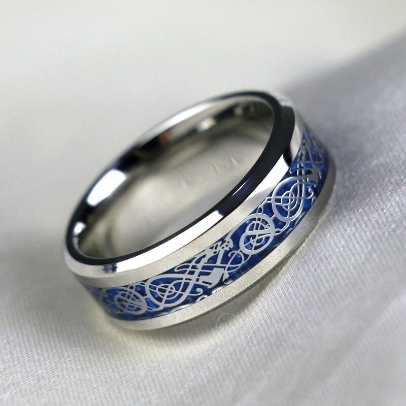 Parring kvindelig zirkon ring sæt bryllup forlovelsesring mandlige rustfrit stål drage mønster ring smykker