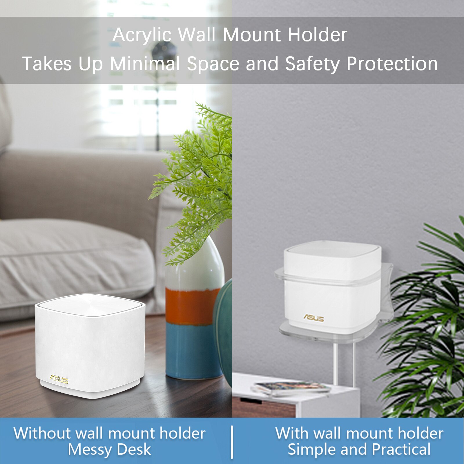 Acrylic Wall Mount for Asus XD4 WiFi 6 Mesh WiFi System,Home WiFi Router Shelf Acrylic Holder Bracket