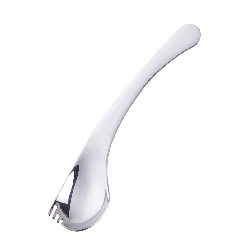 Cuchara de acero inoxidable para ensalada, 2 en 1 cuchara curva multifunción creativa, tenedor para fruta, Yogurt, vajilla, 8 colores, 2 uds.: Silver 2pcs