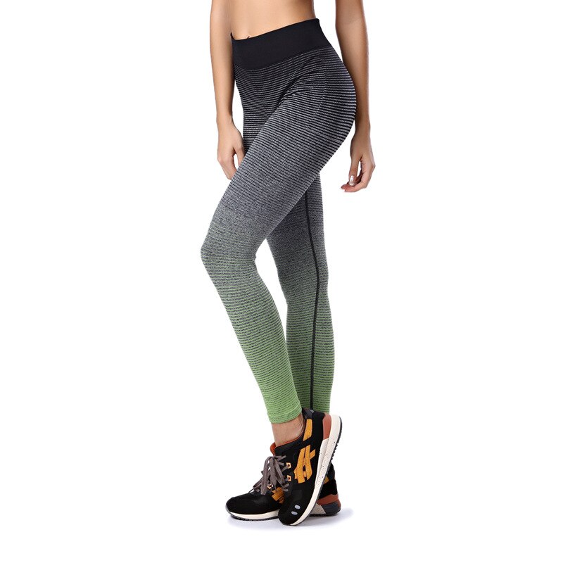 Frauen Gradient Farbe Laufhose Sport Hosen ÜSpund Strumpfhosen Weibliche Fitness Gamaschen trainieren Schlauch Fitnessstudio Kleidung: Grün / L