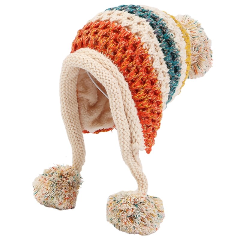 Sombrero de lana con personalidad para hombre y mujer, gorro de punto grueso, cálido e informal, a prueba de viento, Color a juego, tendencia al aire libre, Invierno: Beige