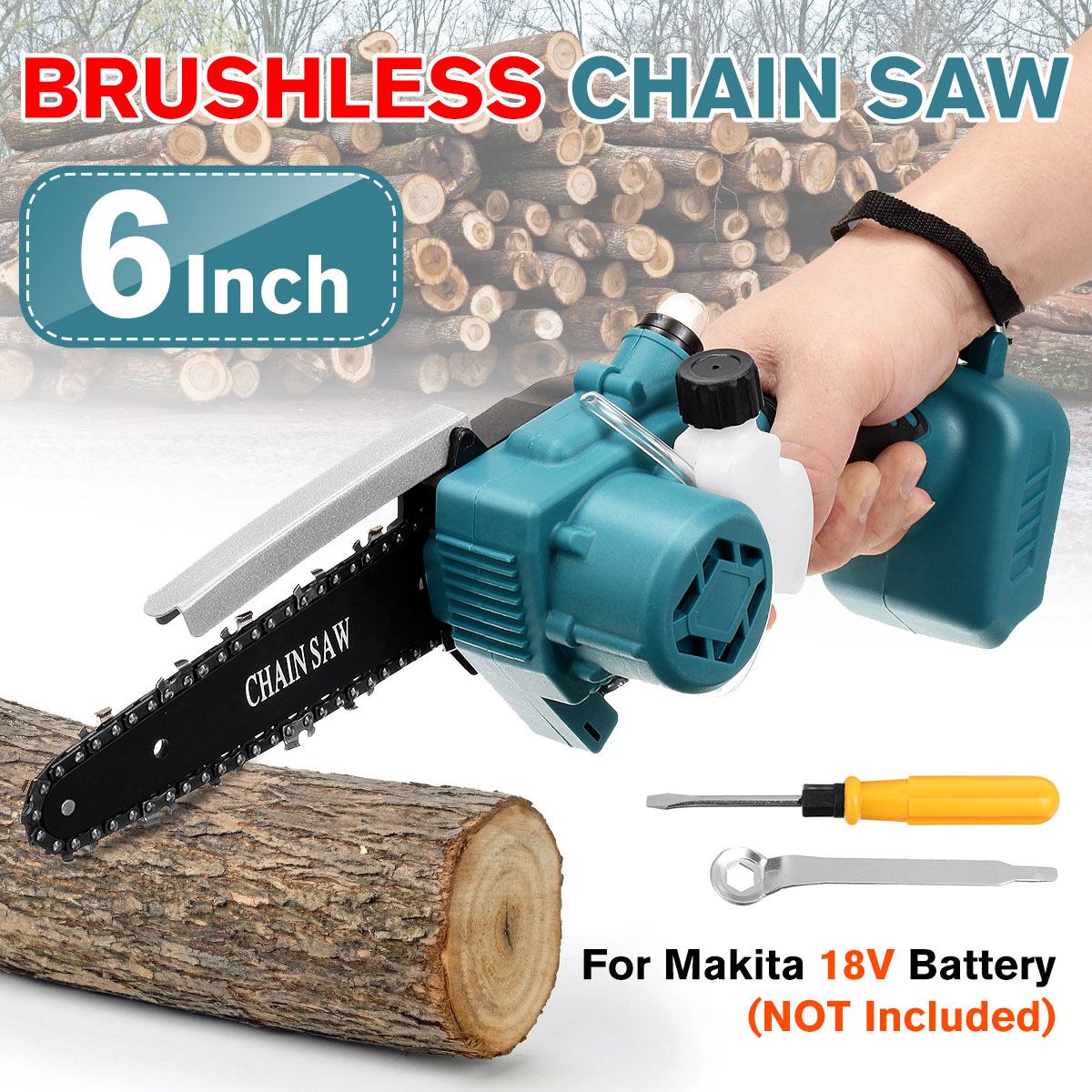 Drillpro 1500W 6 inch Brushless Electric Chain Saw Rechargeable mini Chainsaw Woodworking Logging Pruning for Makita 18V Battery