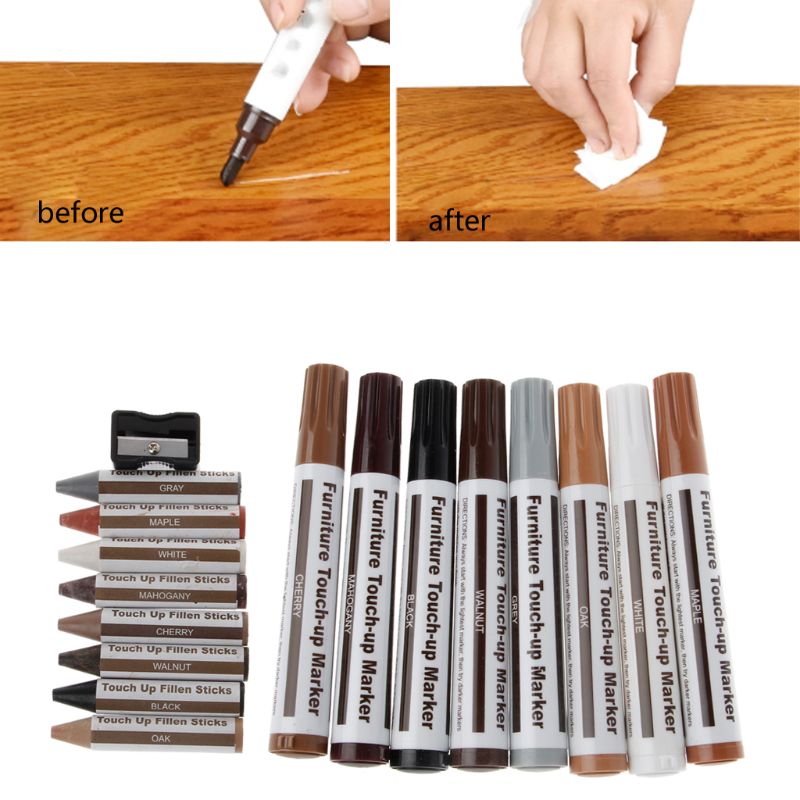 17 stk møbel touch-up kit markører &amp; filler sticks træ ridser restore kit ridse patch maling pen træ komposit reparation