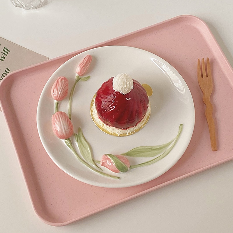 Tulip Ceramic Cutlery Cup Bowl Dessert Plate Embossed Three-dimensional 6inch Bowl Salad Bowl Milk Mug Home Dinnerware Set 1pcs