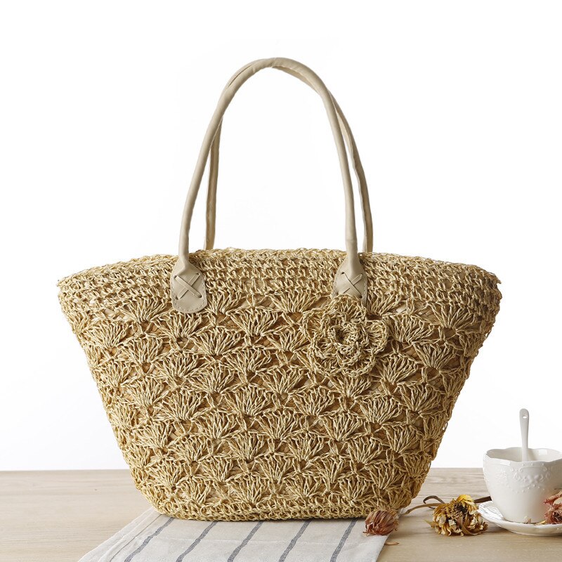 Dorpshipping One-shoulder Woven Bag Gold Thread Exquisite Shell Hook Flower Straw Woven Bag Beach Bag