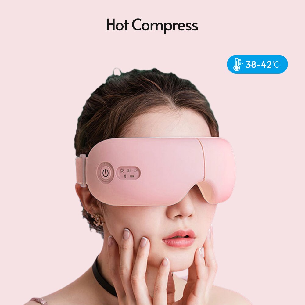 Eye Massager Voor Verlichten Ogen Batterij Verstelbare Elastische Band 4 Modi Bt Muziek Verbinding Met Warmte Trillingen