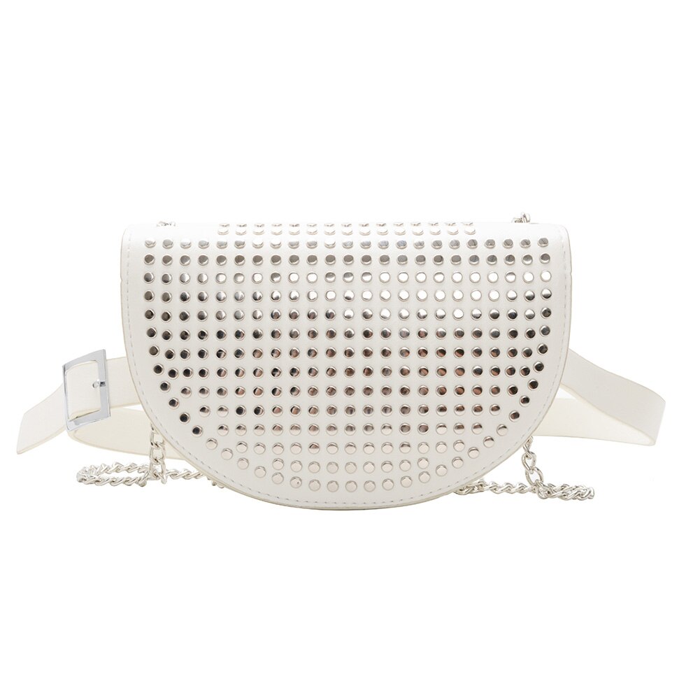 Bolso de hombro tipo bandolera Retro para mujer, cadena semicircular para mujer, pequeño bolso de pecho, bolso de compras de piel sintética, bolsos de viaje tipo mensajero: Blanco