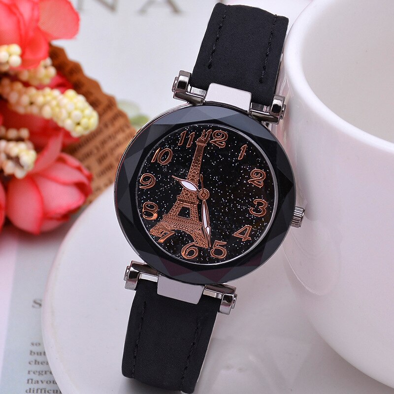 Casual Starry Sky Watches for Women Leather Band Ladies Quartz Wrist Watches Women Watches Laides Clock Relogio Feminino: Black Color