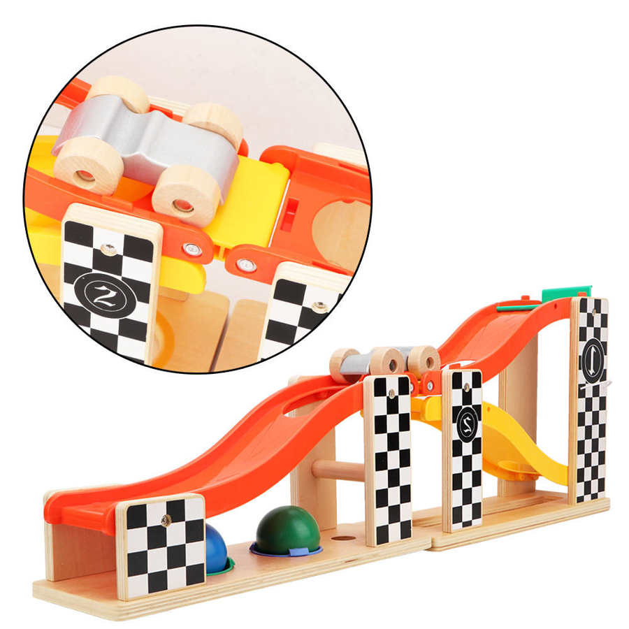 planner Timetable Two-in-one Rail Car Children Wooden Glider Track Slide Rail Car Sliding Glider Educational Toys Organizer