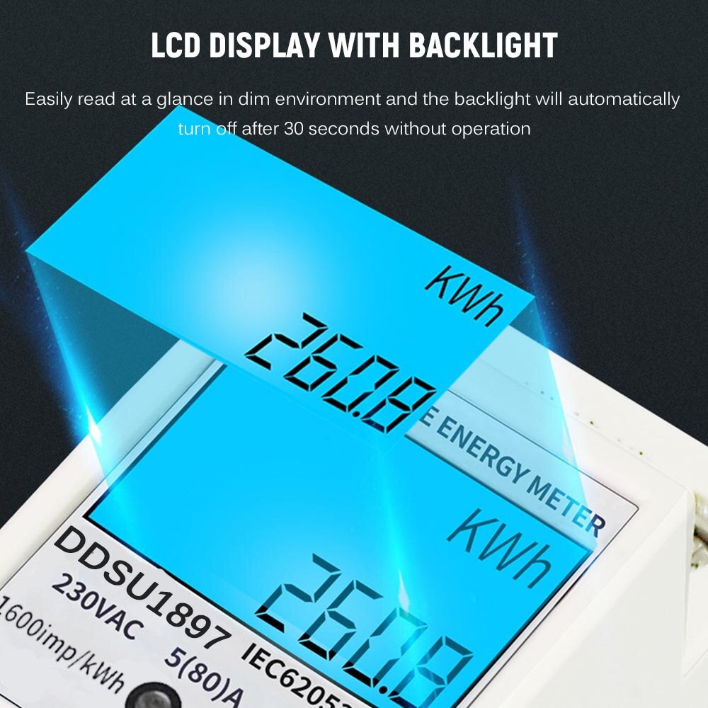 DDSU1897 Digital Electric Energy Meter Single Phase DIN Rail Electricity Wattage One Phase Two Wire Multifunction Power Analyzer