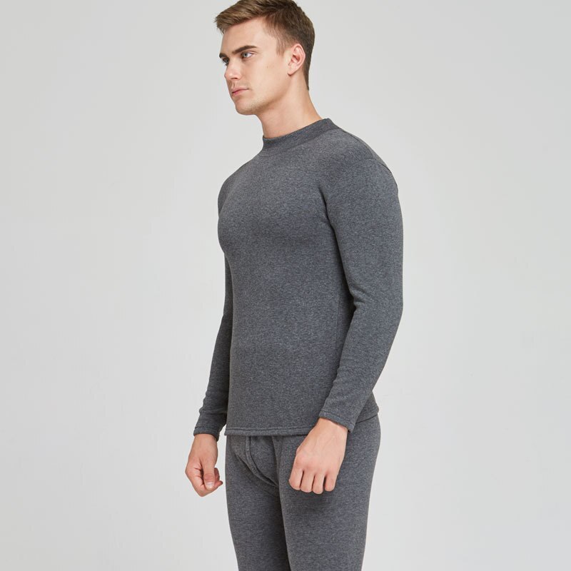Ropa interior térmica para hombre, Conjunto de camiseta térmica y pantalones de lana de Cuello medio para mantener el calor, de , color negro, Invierno