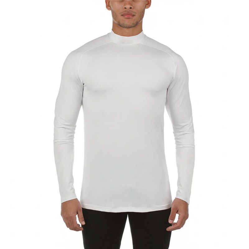 Lauf T-Shirt Männer Rollkragen Kompression Shirt trainieren Fitness Spitzen Herbst Bodybuilding Kleidung Fitnessstudio Langarm T Hemden