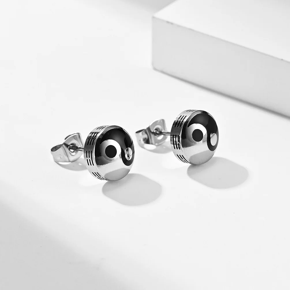 Retro style Tai Chi Bagua Yin Yang Fish 316L Titanium Steel Earrings Traditional Culture Figures Jewelry: Default Title
