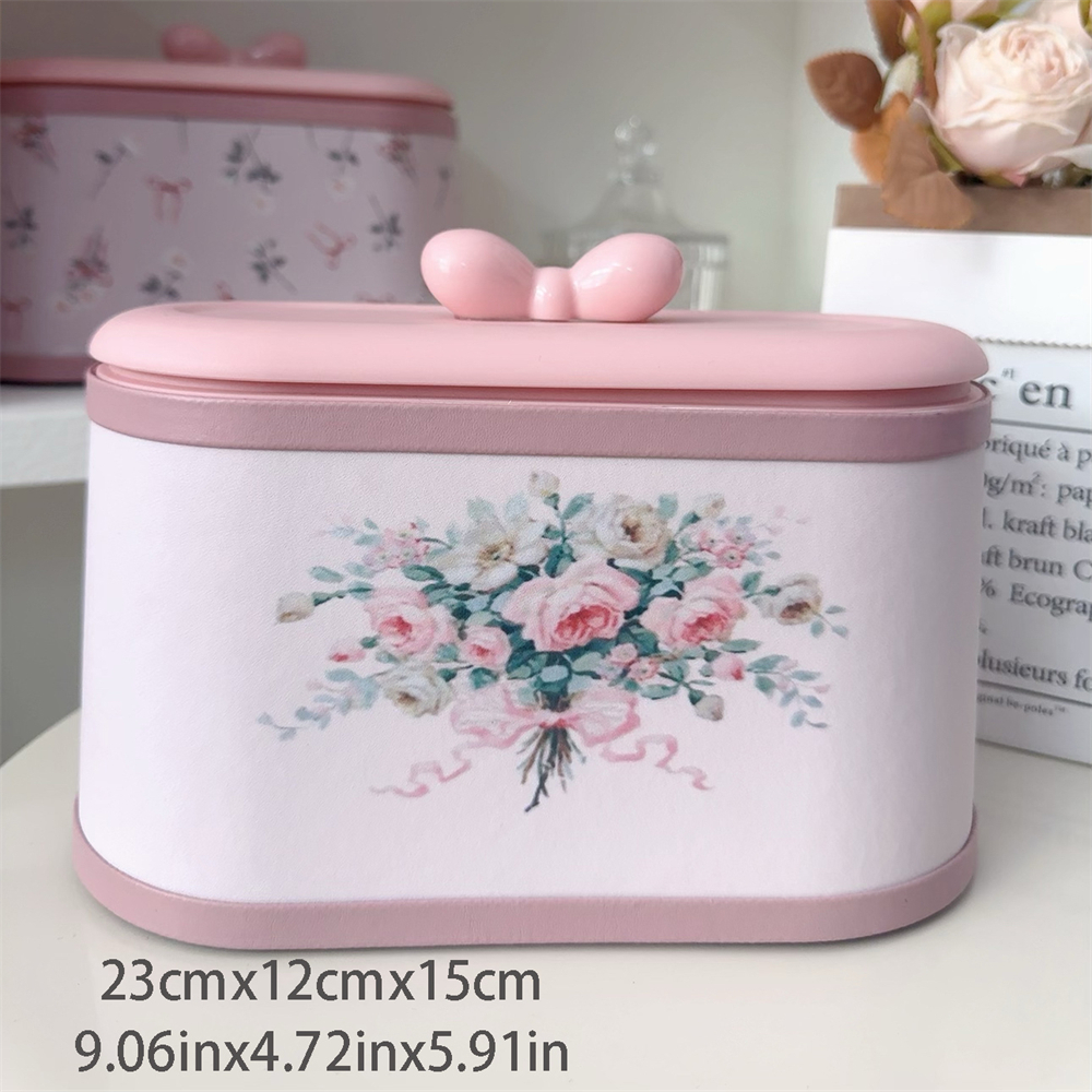 High-Rise Storage Bucket With Lid Home Dressing Table Desktop Storage Bucket Office Desk Press-type Printed Cute Storage Box: YELLOW