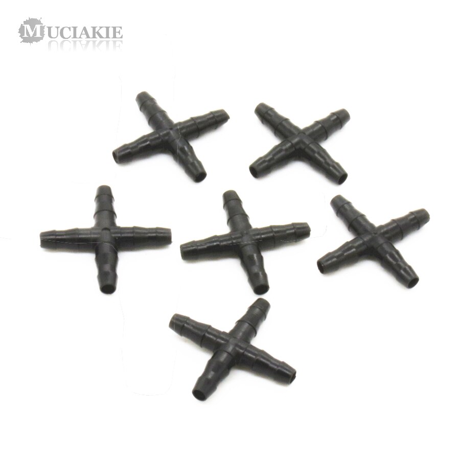 MUCIAKIE 10PCS 1/4'' Barb Cross Barbed Connector for 4mm Micro Tubing for 4/7mm PVC Hose Garden Irrigation Hose Joint Adapter