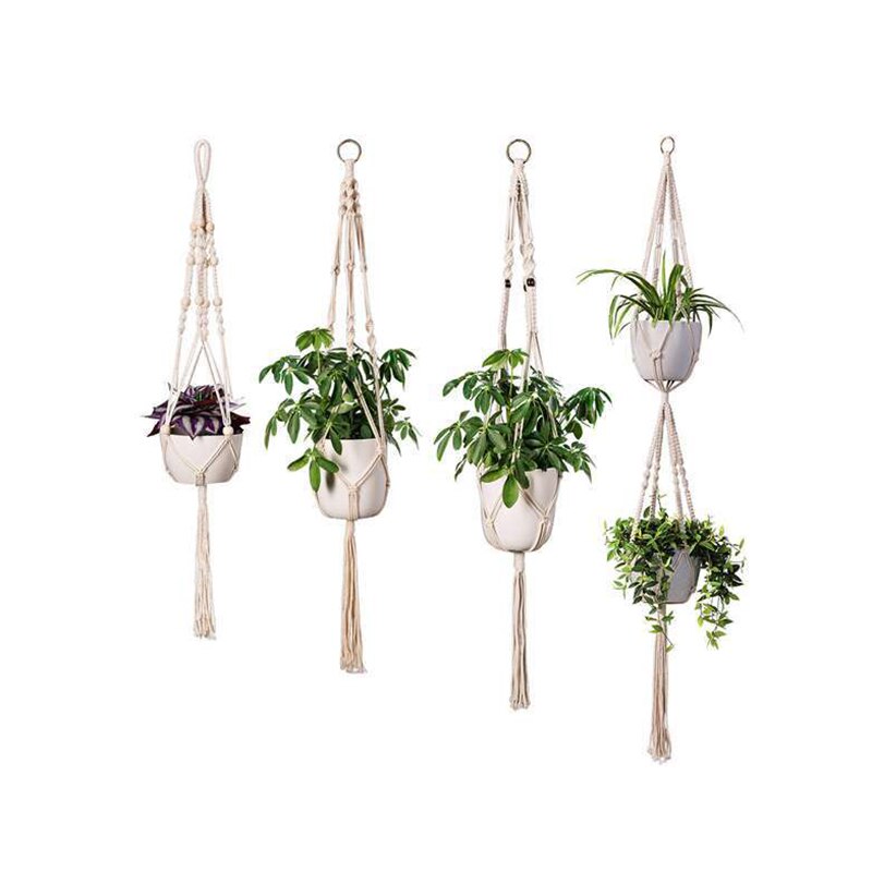 100% Handmade Macrame Plant Hanger Flower /Pot Hanger For Wall Decoration Countyard Garden Hand-knitted Hanging Home Decoration: 4Pcs
