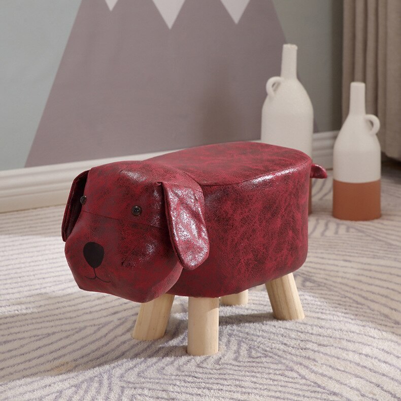 Dog Children's Stool Wooden Cute Cute Pet Sofa Stool Children's Kindergarten Home Stool Kids Furniture: Red