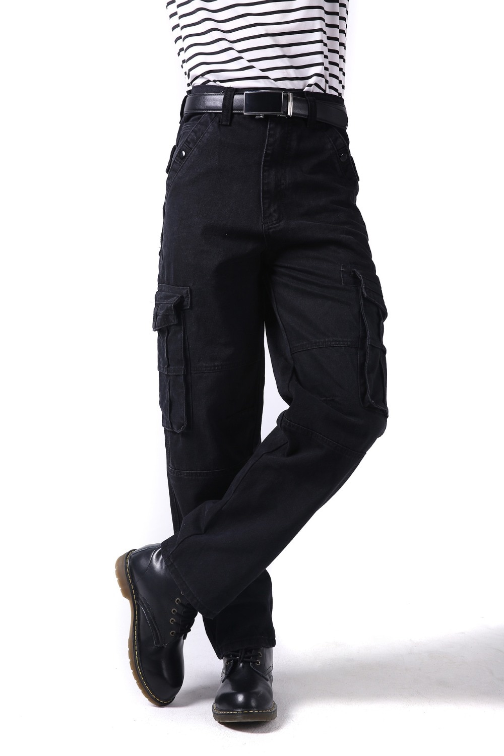 Plus Size Russian Style Mens Cargo Jeans With Cargo Pocket Baggy Cargo Pants Denim Black Realaxed Loose Straight Jeans For Men