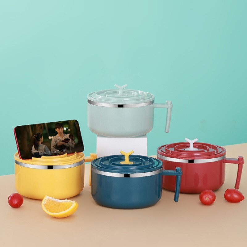 Stainless Steel Instant Noodle Bowl Portable Student Dormitory Household With Sealed Lid Large Capacity Instant Noodle Bowl