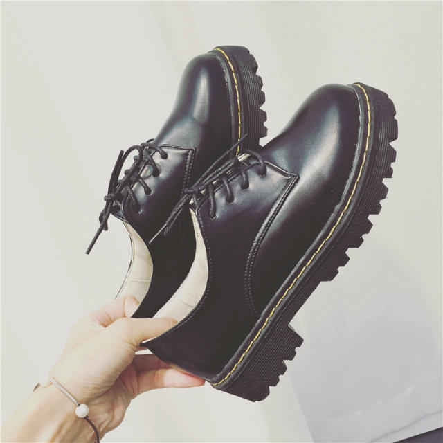 Styl angielski oksfordzie damskie moda jesienne buty kobieta buty na płaskiej podeszwie z okrągłym noskiem platforma Casual Vintage buty piękne buty damskie: Black / 36