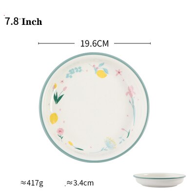 Housewares Kitchen Dishes and Plates Sets Green Side Ceramic Tableware Set European-Style Home Fruit Salad Bowl: 7.8 Inch