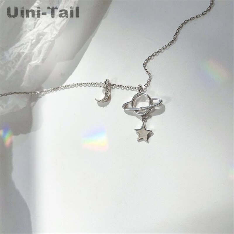 Uini-ogon gorący Nowy 925 szterling srebro planeta księżyc mikro-inkrustowane naszyjnik osobowość proste podkreślające temperament słodka dziewczyna biżuteria ED578