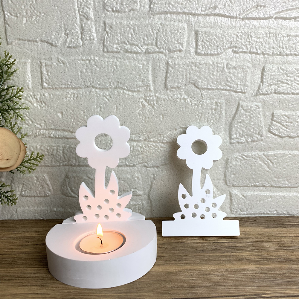 Molde de silicona para candelabro de flores, portavelas DIY para luz de té, molde de fundición de yeso y cemento, moldes artesanales de resina epoxi de girasol